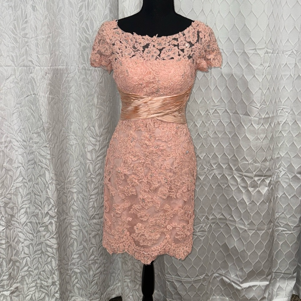 Blush, pink lace floral formal size 2 modest dress